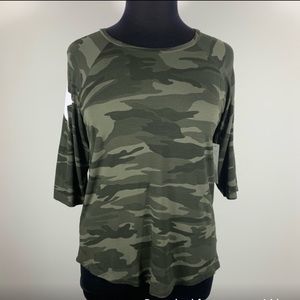 NWT Sweet Romeo Nordstrom Camo Star Raglan Baseball Tee Sz L